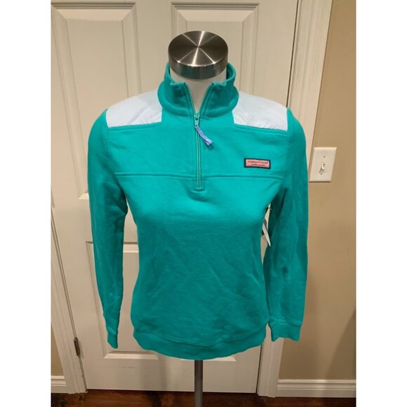 Vineyard Vines Teal Green 1/4 Zip Long Sleeve Sweatshirt, Size XXS - Picture 1 of 6